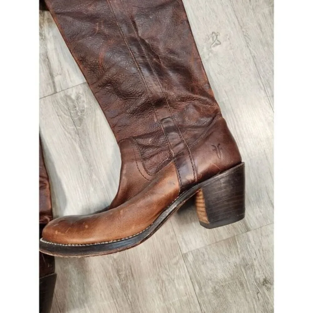 Vintage Frye Leather Boots Over The Knee Cuffed Brown Womens‎ 6B